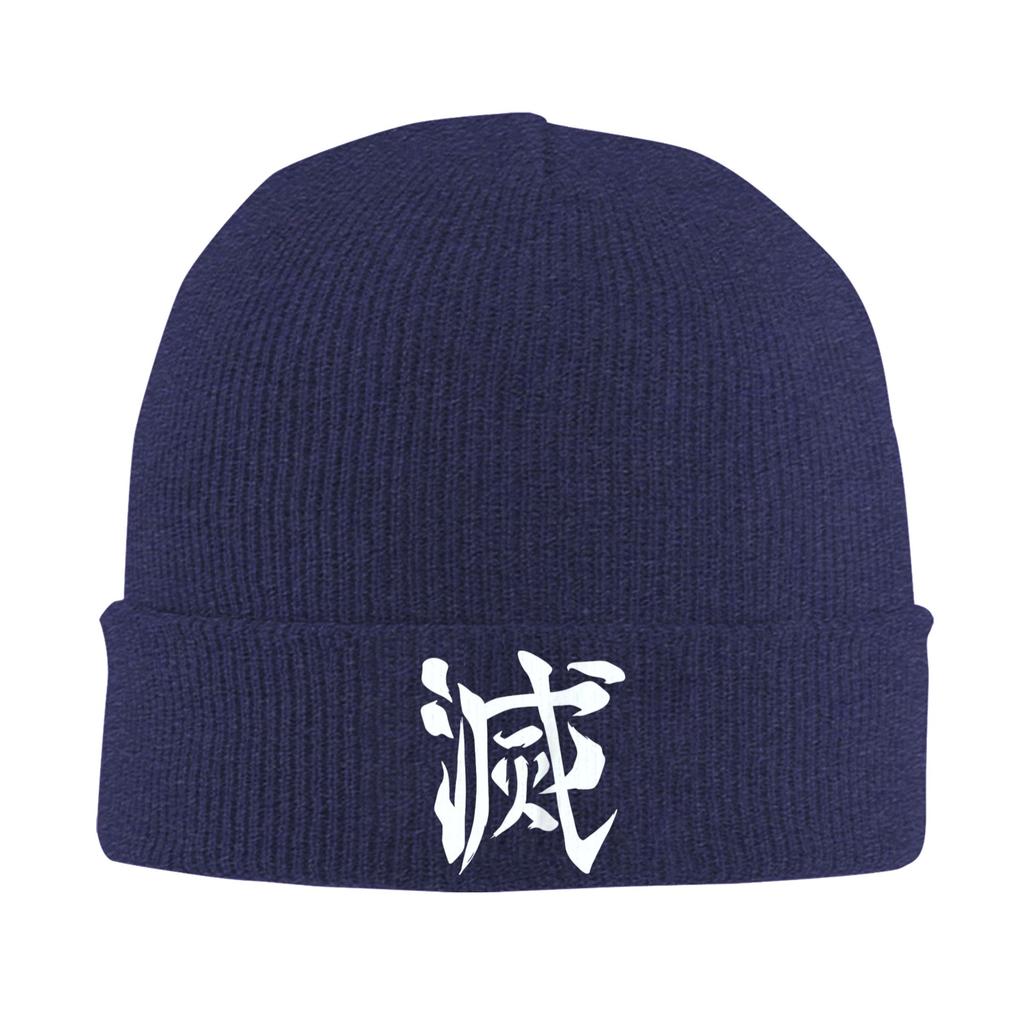 Adult Unisex Destroy Kanji Back Print Beanie Hats  Fashion Knit Hat Winter Kpop Caps Design Elastic Bonnet Hats