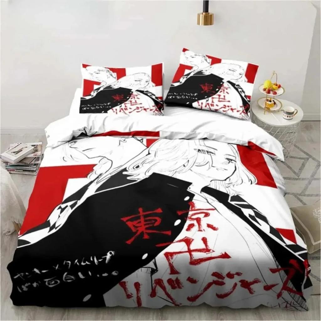 3D Anime Tokyo Revengers Bedding Set Polyester Double Single Full Size Anime Bed Set Adults Teens Bedroom Luxury Duvet Cover Set