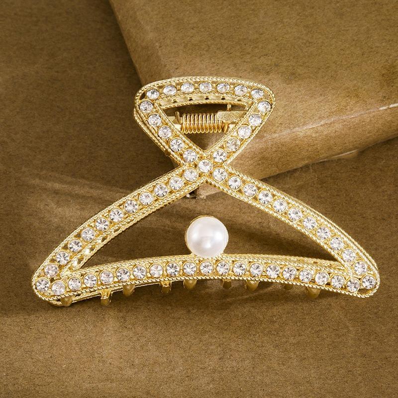

1pc Luxury Toned Hair Claw Rhinestones Pearl Accents Elegant Geometric Designs Perfect Special Events Glamorous Hair Accessories