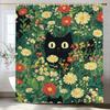 Flowers and Plants Cute Black Cats Shower Curtain, Bathroom Decorative Shower Curtain, Waterproof Shower Curtain with Hooks