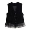 Fashion Velvet Vest Women's Sleeveless Jacket with Splicing Top