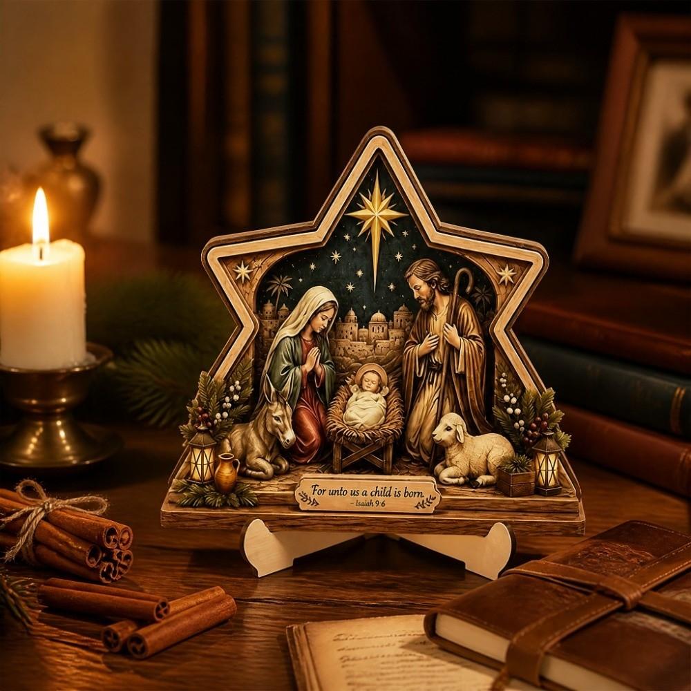 2D Flat Christmas Nativity Wooden Ornament Christian Nativity Family Wood Plaque Office