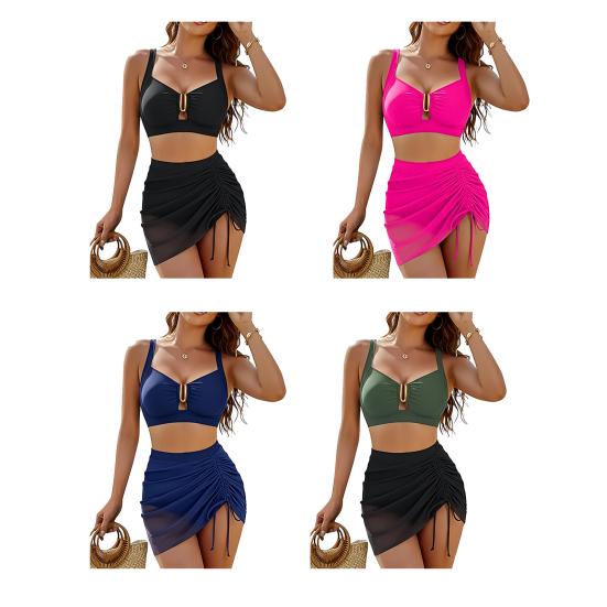 Dames Tweedeel Bikini Set U-beugel Push-up Top Trekkoord Buikcontrole Badpak Zomer Strand Zwembad Dames Badpak Zwemkleding
