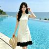 Spring Summer Beaded Knitted Mini Dress for Women Fashion Sleeveless Slimming Ruffle-Trimmed Sweater Dress