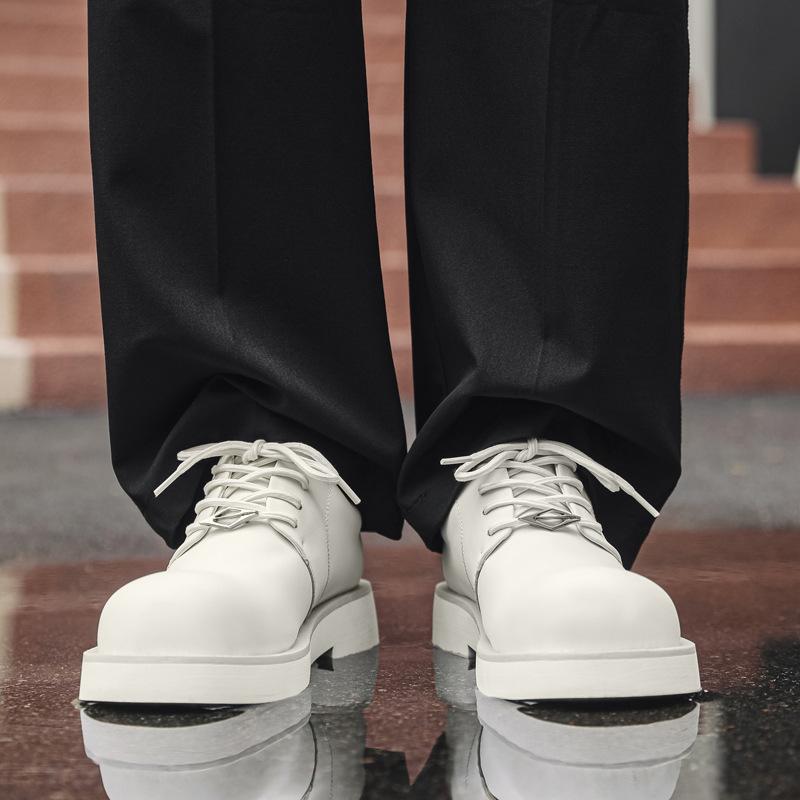 Derby shoes men's 2024 spring and summer new Mickey big head shoes white low-top round head fashion leather shoes 166166-J