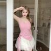 #Summer new pure desire wind striped lace-up splicing sling vest female slim fixed with chest pad top