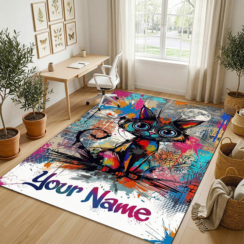 Coffee Theme Soft Crystal Velvet Rug Custom Name & Text Print Non Slip Floor Rug for Bedroom Living Room