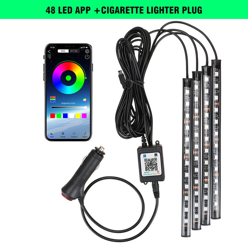 4 In 1 Car Foot Led Lights 72 LED Auto Interior Atmosphere Lamp With App Remote Rgb Auto Neon Ambient Light Car
