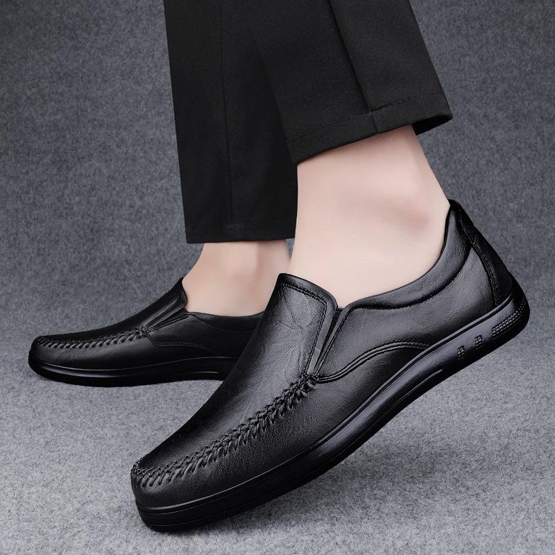 Autumn two-layer cowhide business casual men's shoes non-slip and breathable medium and old soft-soled dad leather shoes one-pedal men's shoes