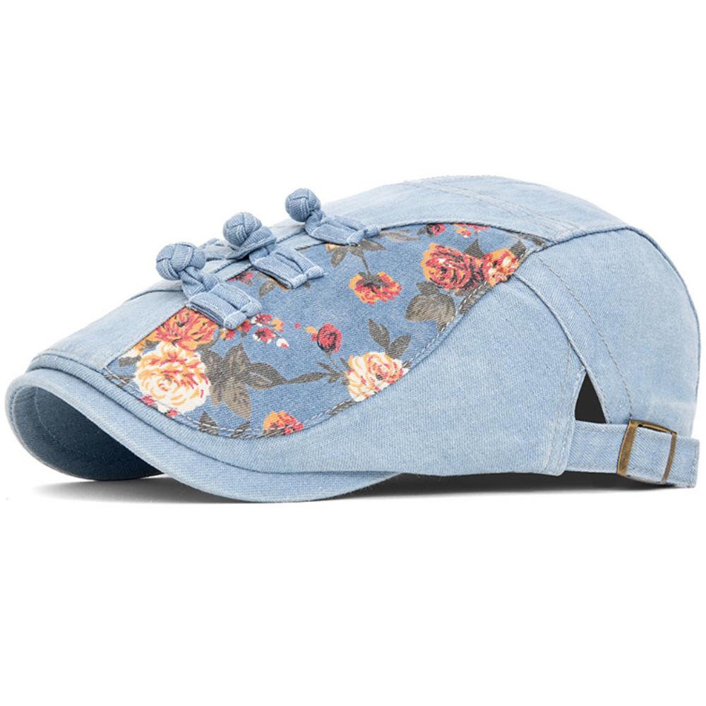 HT4886 Mens Berets Women Retro Floral Artist Painter Beret Hat Male Female Spring Autumn Ivy Flat Cap Adjustable Denim Beret Cap