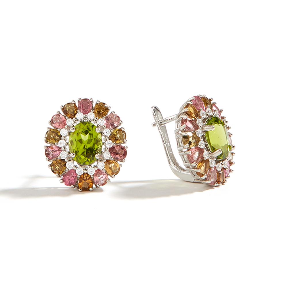 

Красочные серьги-клипсы с цветком 2024, весна, натуральный перидот, турмалин, серебро 925 пробы, изысканные украшения для женщин, мам, хороший подарок зелёный