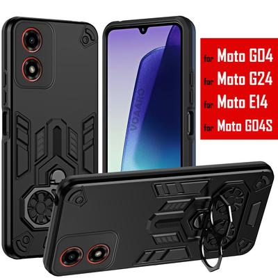 Dual Finger Ring Armor Cover for Motorola Moto G04 G24 E14 Case for Motorola Moto G04S 2024 Rotate Metal Bracket Kickstand Case