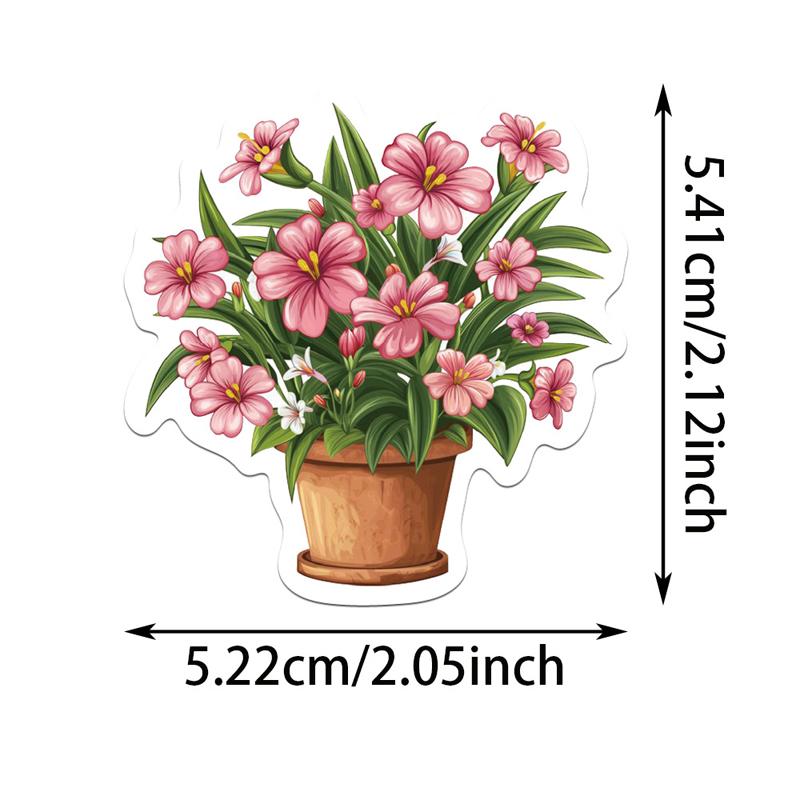 50 Pcs Potted Flower Stickers Cartoon Vinyl Waterproof Plants Sticker for Laptops Water Bottles Flower Pots Vases Guitar Decals