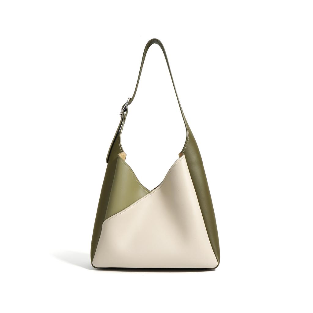 New contrasting color tote bag 2025 spring and summer simple commuting versatile large-capacity shoulder handbag splicing contrasting color