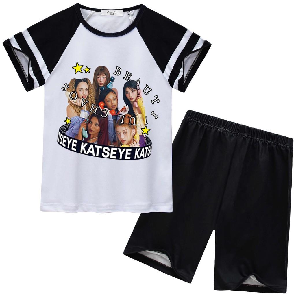 

92635 Детские Девочки KATSEYE С Принтом Pop Star Футболка с Коротким Рукавом Комплект из Брюк Пижама Одежда для Сна 110cm чёрный