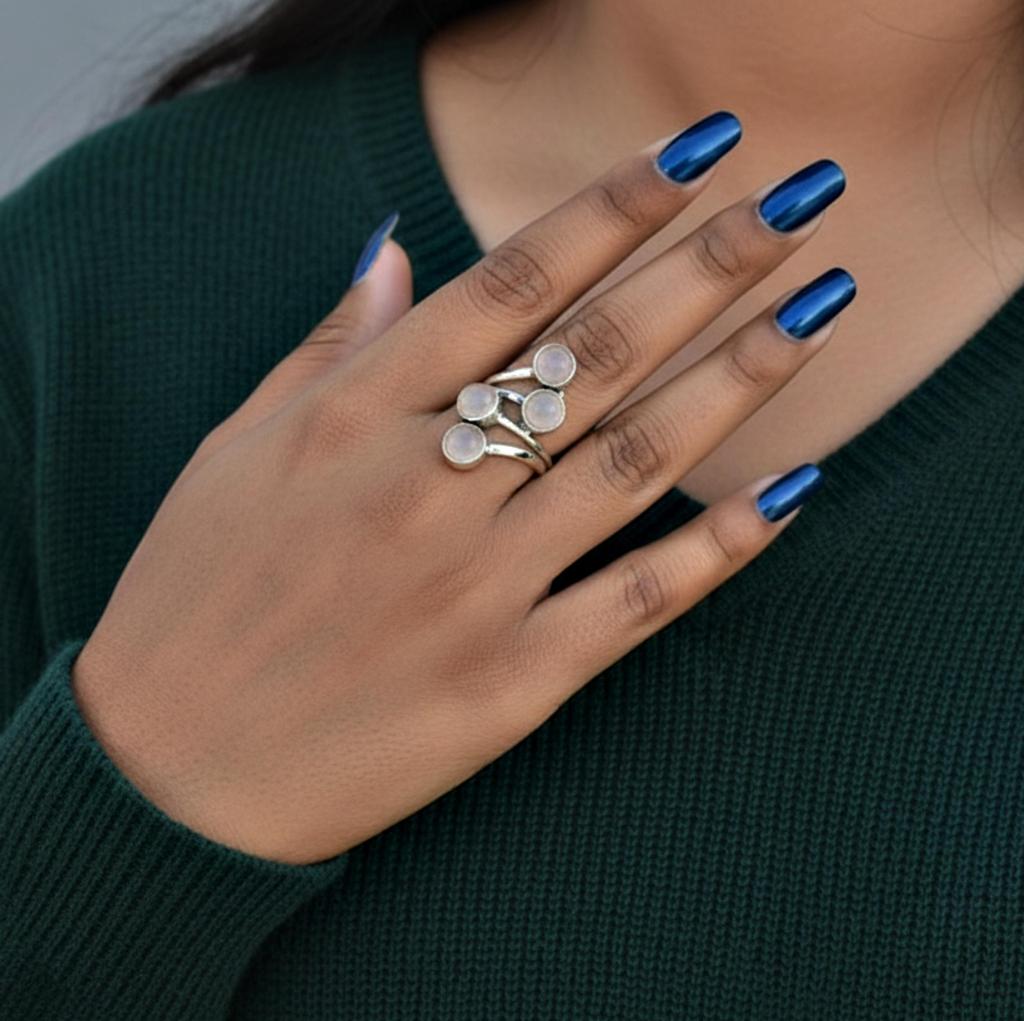 Rose Quartz Statement Designer Ring, 925 Sterling Silver, Multi Stone Ring for Women, Handmade Jewelry