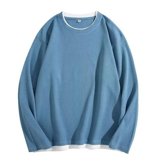 Pánské triko Falešná dvoudílná mikina s dlouhým rukávem Crew Neck Streetwear Jaro Podzim Volná Waffle mikina na denní nošení