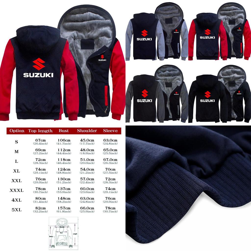 Suzuki Unisex Winter Fleece Thicken Hoodie Warm Comfortable Sweatshirt Zipper Jacket Coat For Cold Seasons