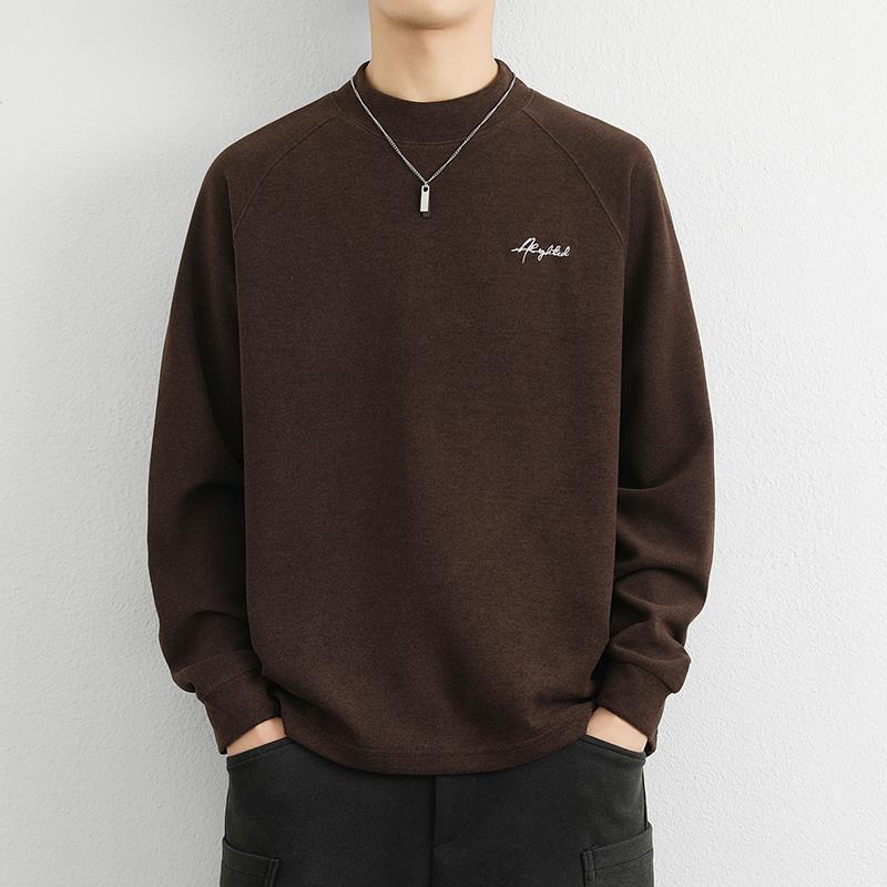 Men s Korean Style Double-Sided Fleece Base Layer Shirt - Warm Long Sleeve Semi-High Collar for Spring & Autumn 3XL