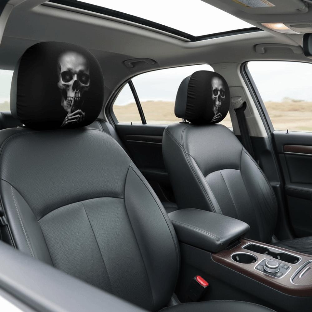 1pair Universal Fit Skull Headrest Cover Vivid Flat Print Gothic Seat Protector Daily Commute
