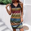 Knitted vest dress European and American new color matching sleeveless fashion V-neck seaside vacation dress