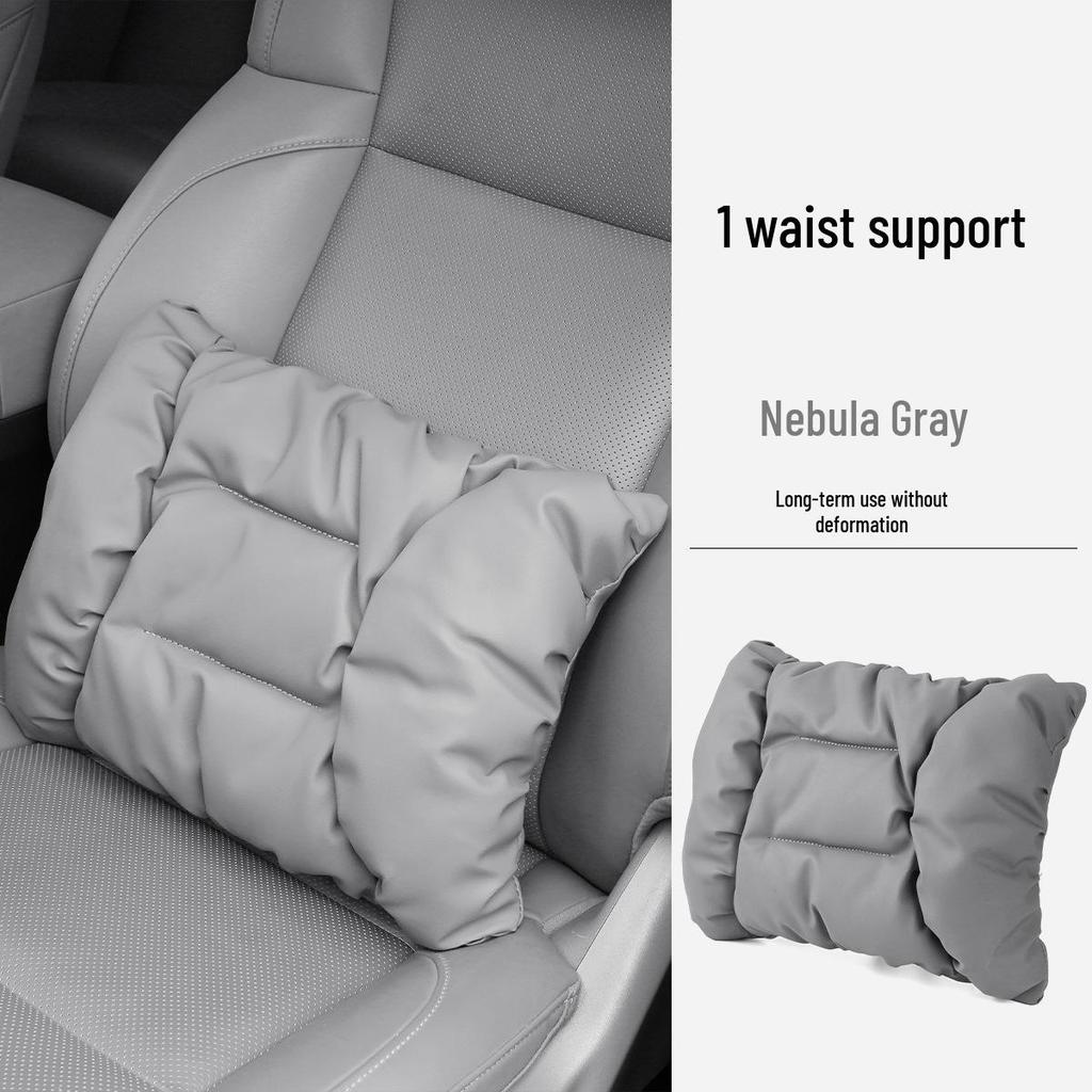 Neues Luxus Auto Kopfstützen- & Lendenwirbelstützkissen - Fleckenresistentes Leder, Fortschrittliche Nackenstütze & Baumwollpolster