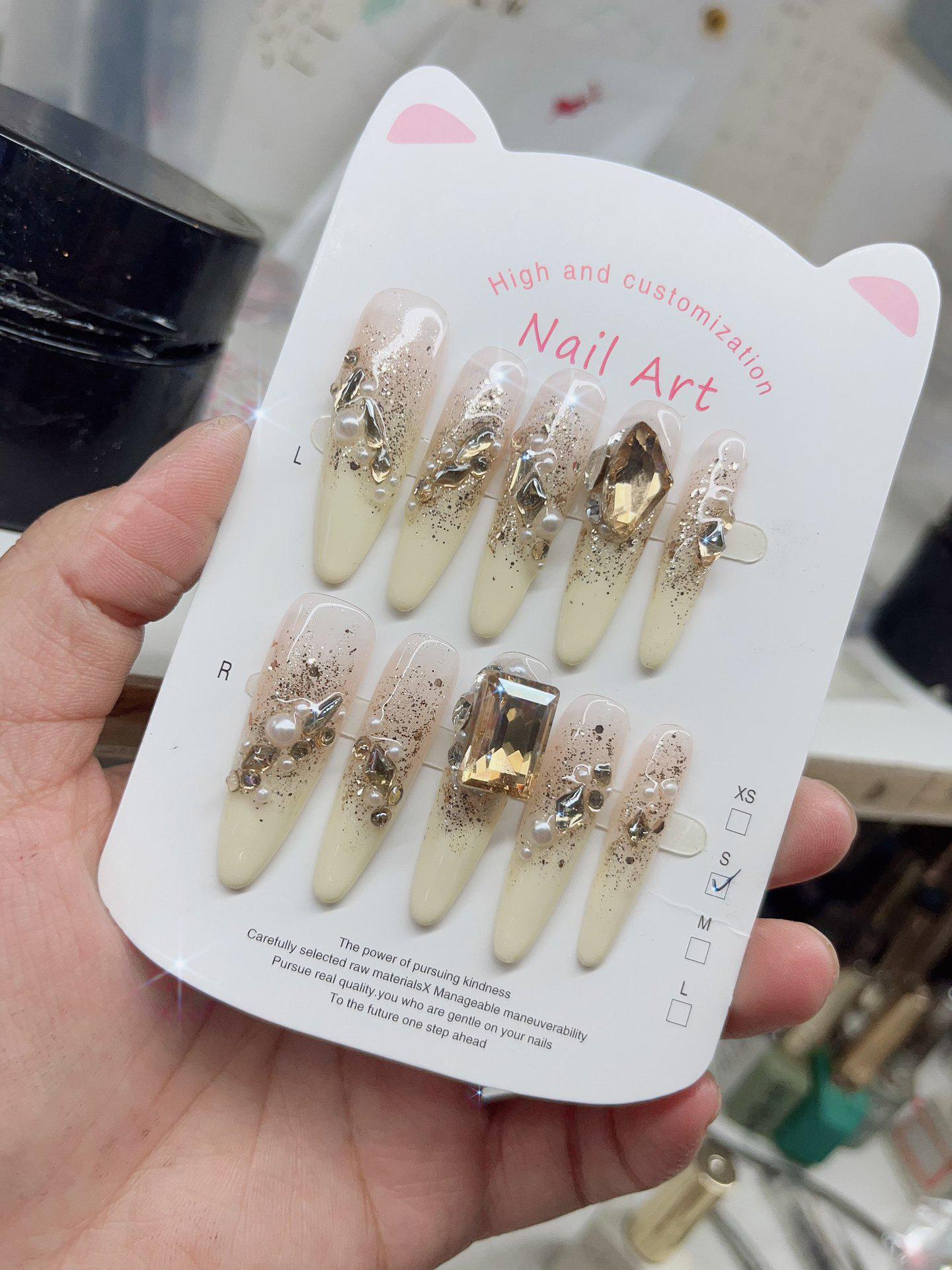 Handmade Long Wearable Nails: Milky White Gradient Medium