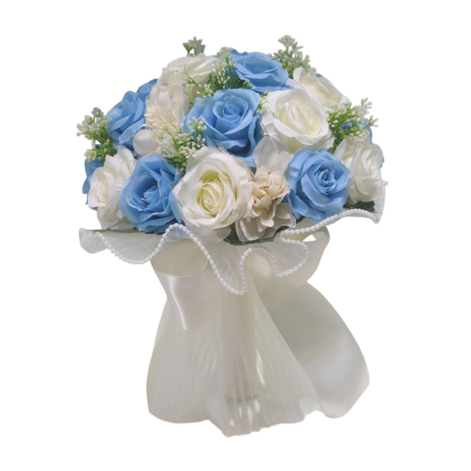 Artificial Bouquet for Weddings with Silk Ribbon for Celebrations синий
