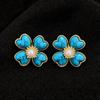 18k Gold Plated Silver Needle Retro Resin Marbled Flower Stud Earrings