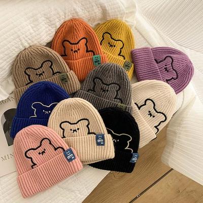 Streifen Winter Allgleiches Gestickte Bär Wolle Hut Koreanischen Stil Caps Gestrickte Hut Frauen Mützen