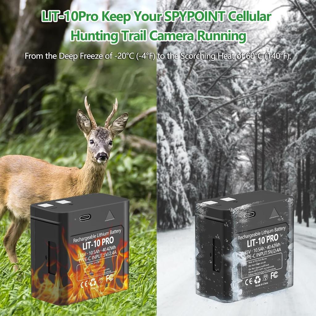LIT-10Pro 10500mAh Cellular Trail Camera Replacement Battery for SPYPOINT LIT-10 Battery Compatible with SPYPOINT Cellular Hunting Trail Cameras