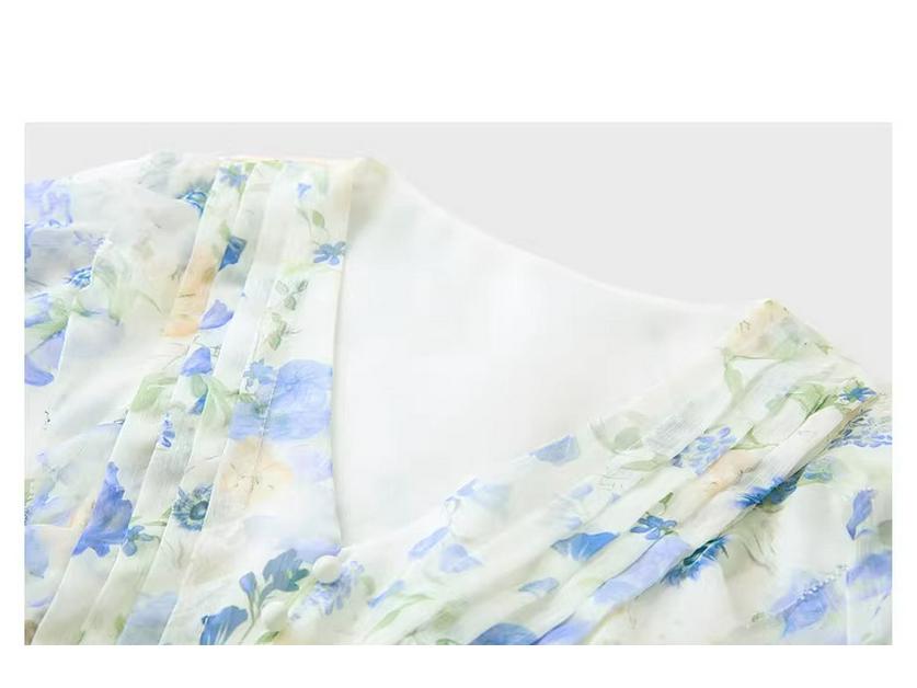 2026 Summer French Floral Mid-Length Blue Skirt - Romantic & Fashionable
