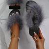 Fashion New Summer Faux Fur Platform Slippers Women Indoor Furry Fur Slides Women Plush Flat Sandals Casual Fluffy Slippers House Shoes