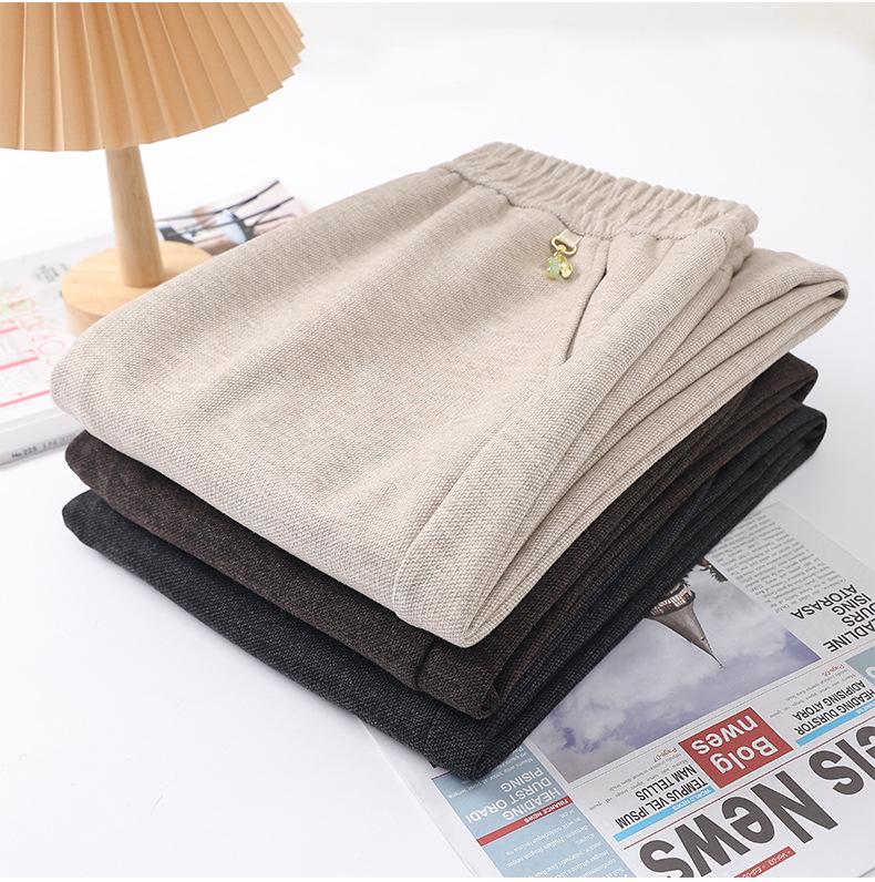 Middle-aged and Elderly Women's Wool Straight-Leg Pants - Autumn/Winter Casual Loose Fit