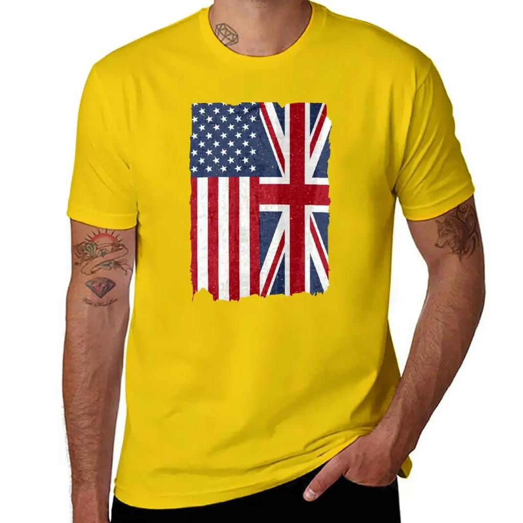 United States with United Kingdom Flag Mix US and UK Union Jack T-Shirt Blouse new edition men clothing