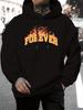 Unisex Casual Long Sleeve Hoodie with Bold "FOREVER" Letter Print - Cozy Drawstring Hooded Sweatshirt for Fall/Winter, Regular Fit Casual Attire, Ever
