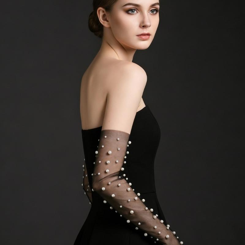 Fingerless Bridal Gloves Artificial Pearls Arm Sleeves Armwear for Formal Occasion Wedding Ceremony Dressingup Accessory