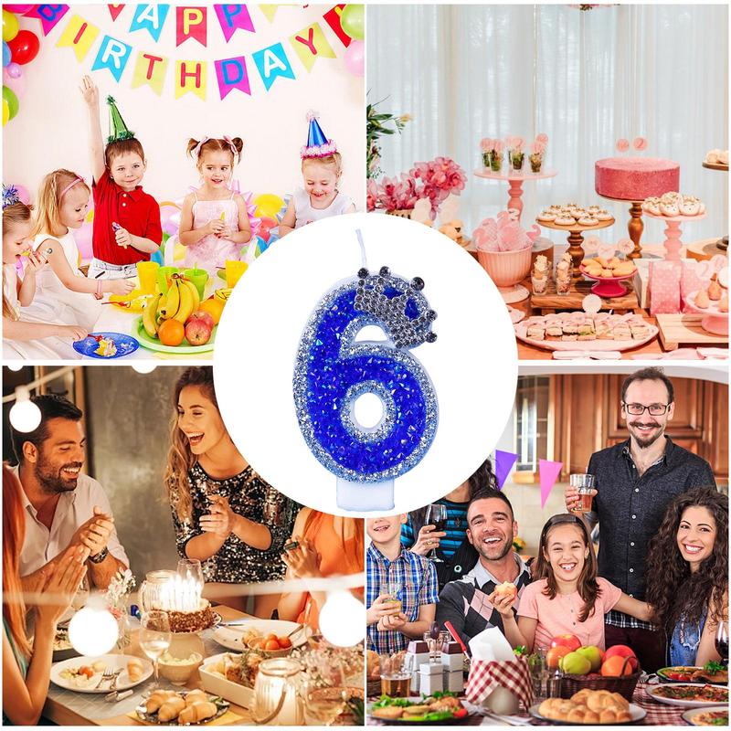 Blue Birthday Candles Glitter Blue Candles For Cake 3D Shape Cake Topper Decoration For Weddings Reunions Theme Parties