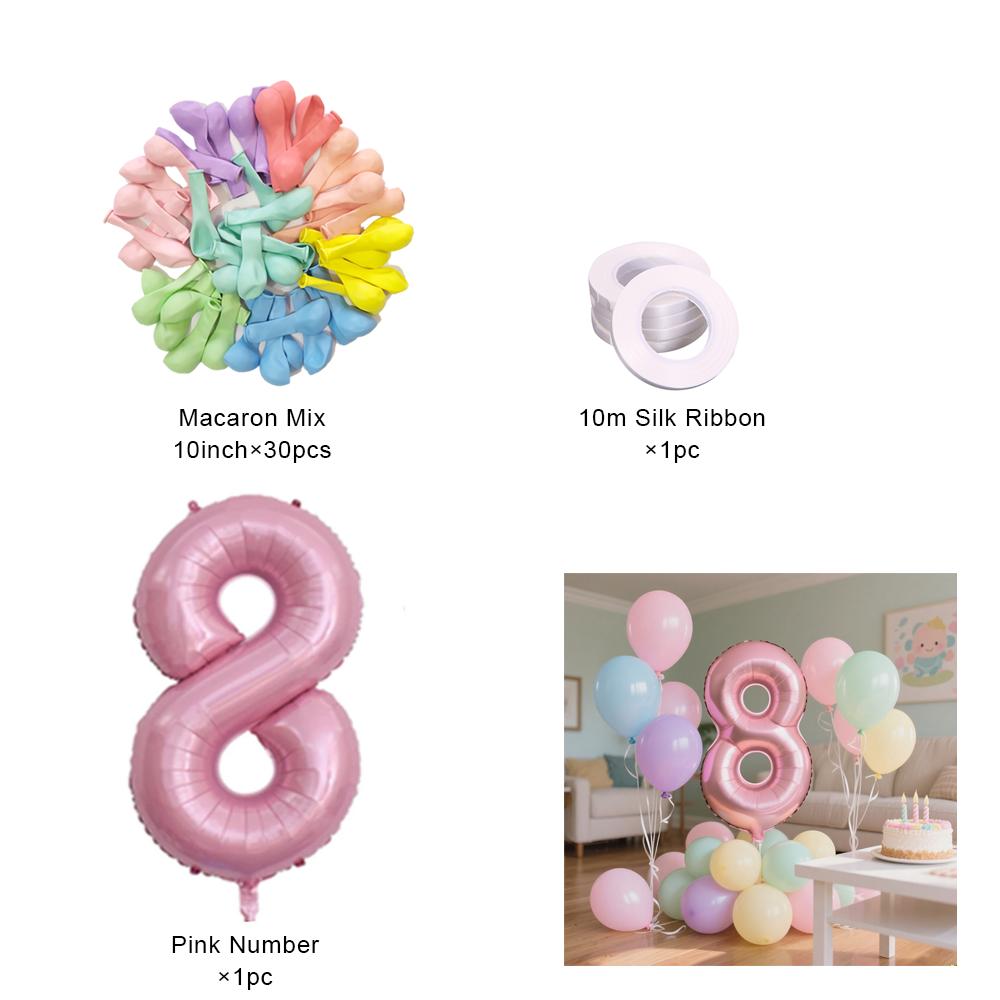 40inch Pink Number Foil Balloons Set Happy Birthday Party Decorations Kids Girl 1-9 Year Old Macaron Colored Balloon