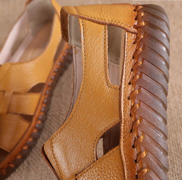 Damenschuhe aus echtem Leder für den Sommer, bequem, weiche Sohlen, rutschfeste, flache Böden, Sandalen für mittlere und ältere Menschen für Frauen und Mütter