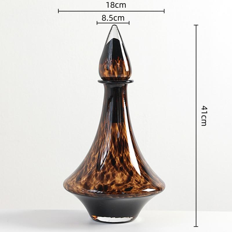 Glass Vase Transparent Leopard Print Flower Vase Glassware with Lid Floral Arrangement Accessories Terrarium Home Decoration