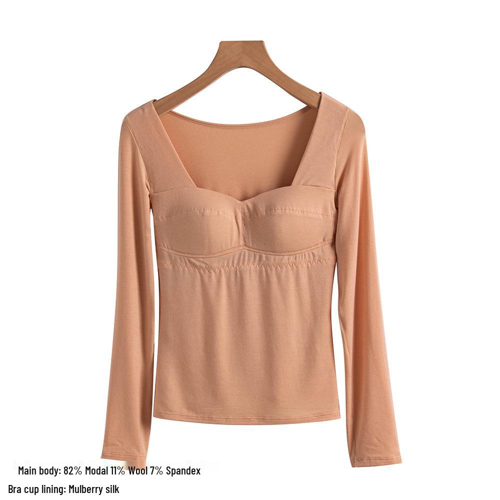 2025 Autumn Slimming Round Neck Silk Wool T-Shirt - Warm, Skin-Friendly, Solid Color
