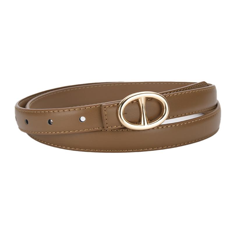 Women's Belt, Oval Pig Nose, Smooth Buckle, Thin Belt, Simple Jeans, Suit, Dress, Belt, Women's Trendy