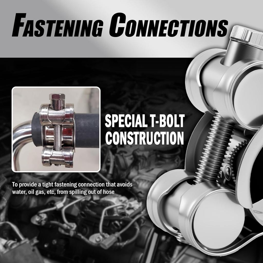 6PCS 17-19mm T Bolt Hose Clamps,Stainless Steel Clamps for Pipe Connections | Adjustable Heavy Duty,Universal T Bolt Clamp,Car Accessories for
