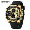 Sanda Dual Display Men's Multifunctional Sports Watch with Silicone Strap and Waterproof Feature