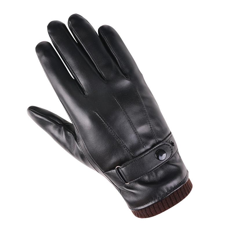 Men's Fleece-Lined Touchscreen Gloves for Winter Cycling & Skiing - Ribbed Leather, Cold Protection