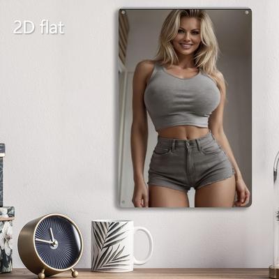 Brand 2D Metal Wall Art Confident Blonde Lady Decor Weatherproof Iron Plaque 7.87x11.8in Indoor Outdoor Garden Living Room Summe