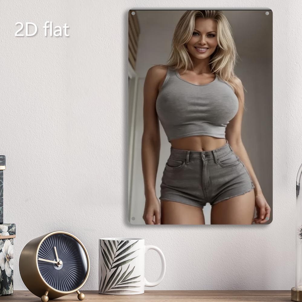 Brand 2D Metal Wall Art Confident Blonde Lady Decor Weatherproof Iron Plaque 7.87x11.8in Indoor Outdoor Garden Living Room Summe