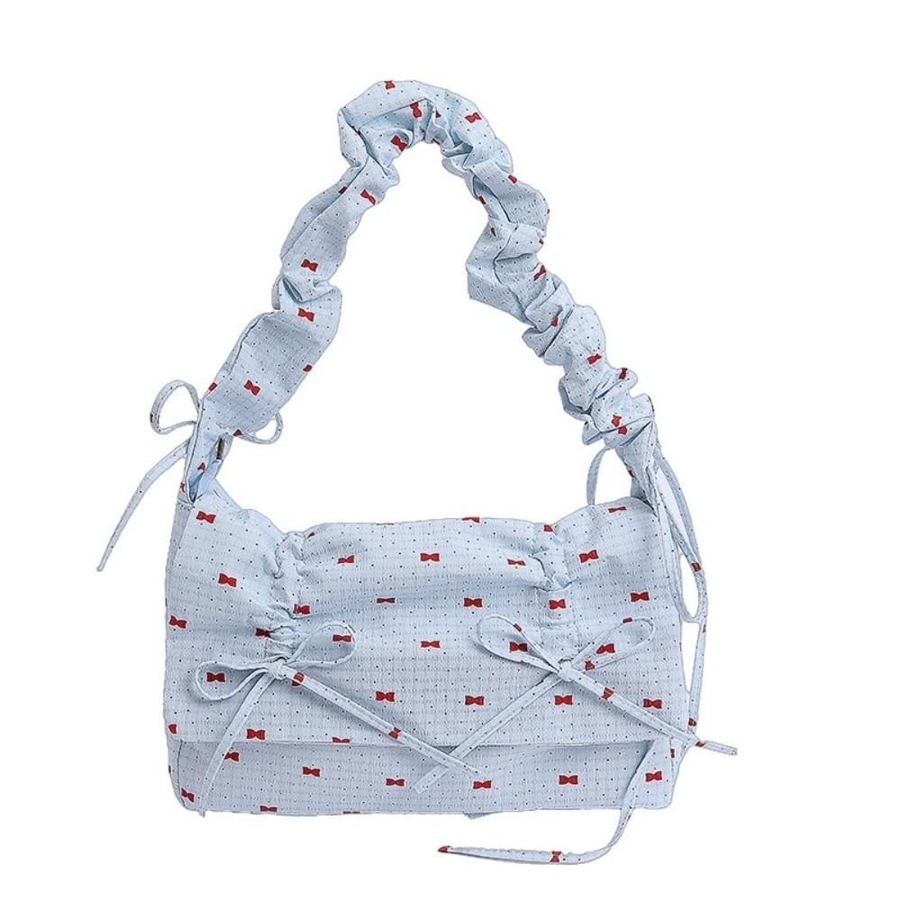 

Y2k Pleated Shoulder Bag Leisure Women s Underarm Bag Fashion Bow Ribbons Bag Handbag синий