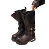 Winter Vintage Belt Buckle Women'S Boots With Large Toe, Thick Sole, Pleated Punk Motorcycle Boots Women